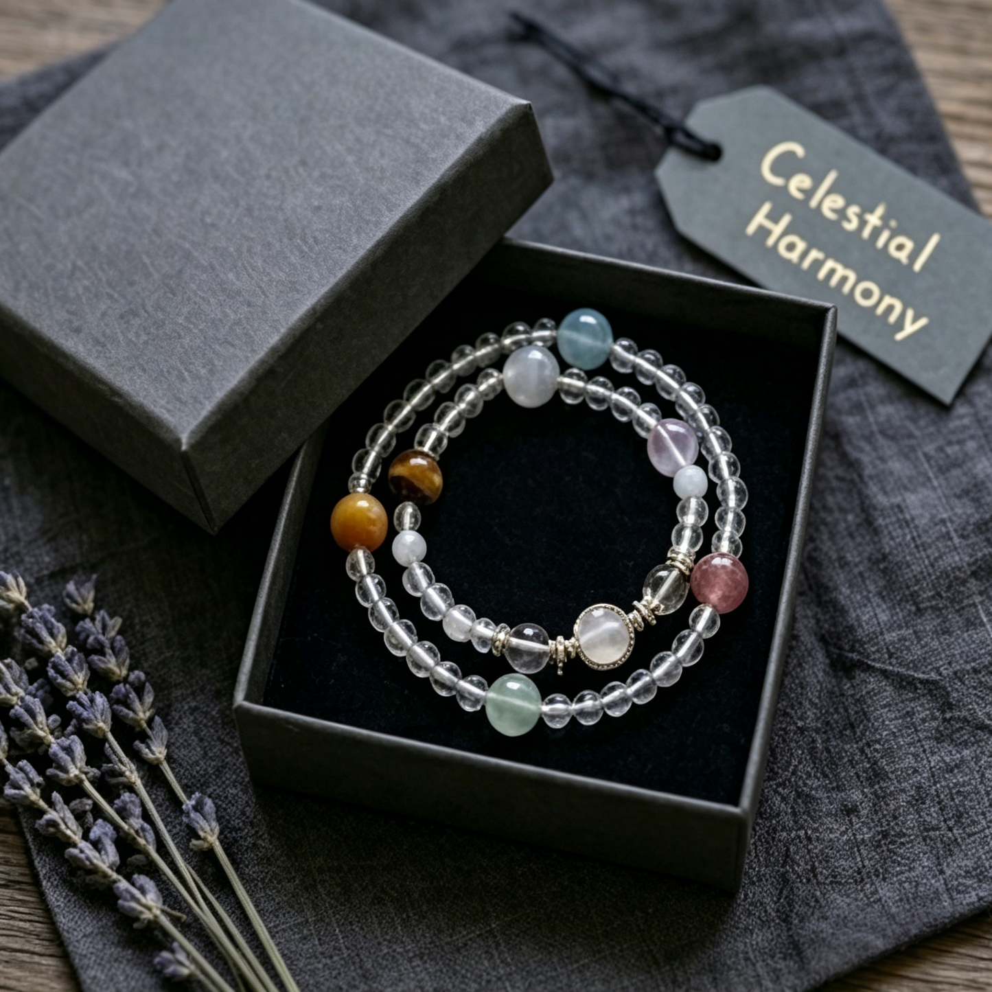 Chakra Balancing Multi-Gemstone Layered Bracelet - Natural Clear Quartz Energy Healer
