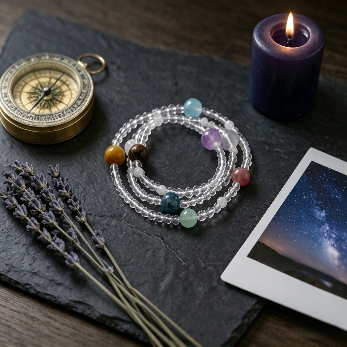 Chakra Balancing Multi-Gemstone Layered Bracelet - Natural Clear Quartz Energy Healer