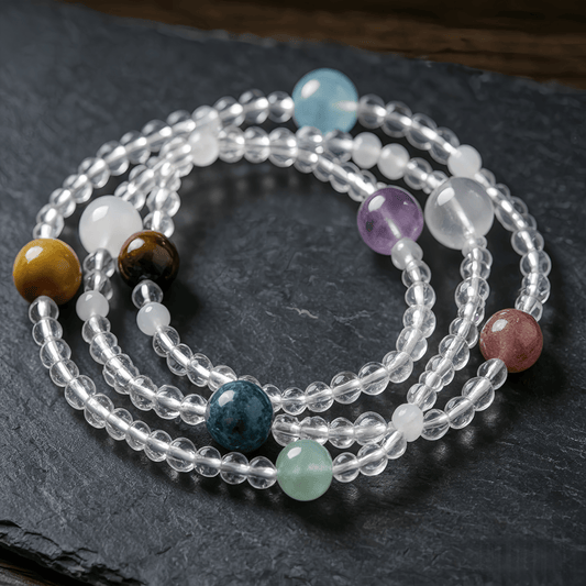 Chakra Balancing Multi-Gemstone Layered Bracelet - Natural Clear Quartz Energy Healer