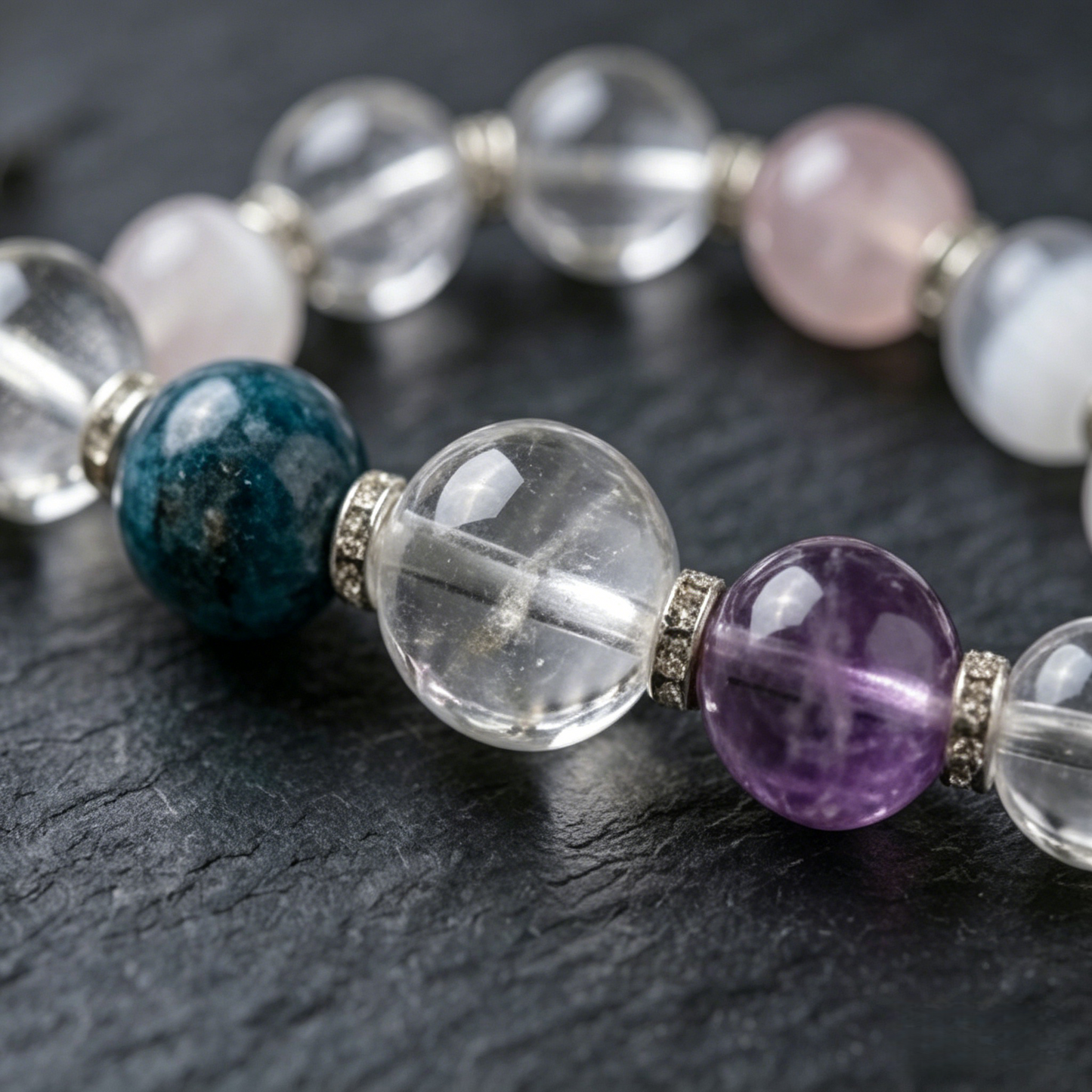 Chakra Balancing Multi-Gemstone Layered Bracelet - Natural Clear Quartz Energy Healer