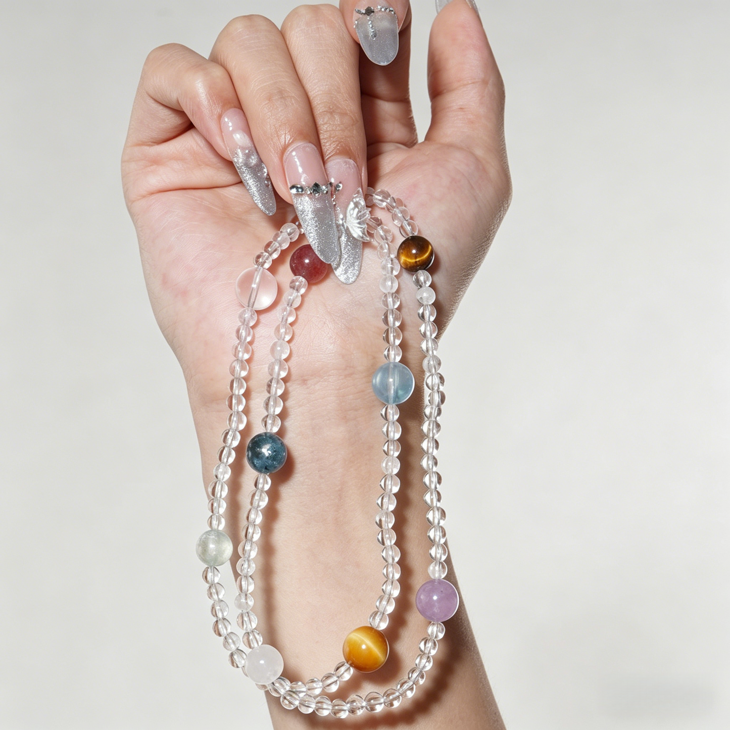 Chakra Balancing Multi-Gemstone Layered Bracelet - Natural Clear Quartz Energy Healer