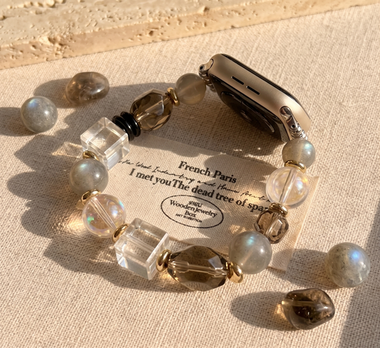 Labradorite & Smoky Quartz Apple Watch Band - Healing Crystal Jewelry for Her - Subtle Pride Artisan Strap