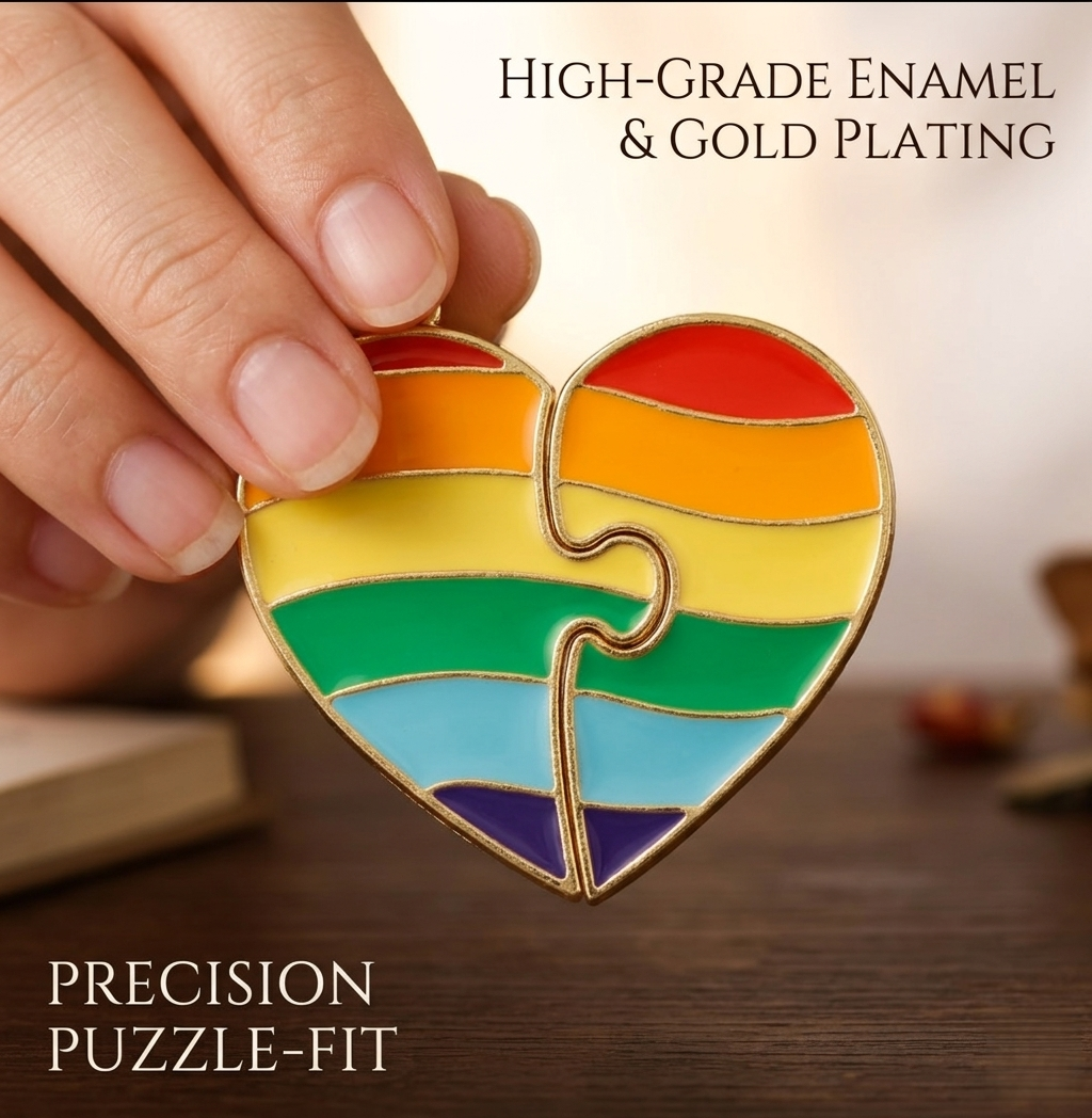 Interlocking Rainbow Heart Puzzle Necklace - Matching Couple's Jewelry Gift for LGBTQ+ Pride