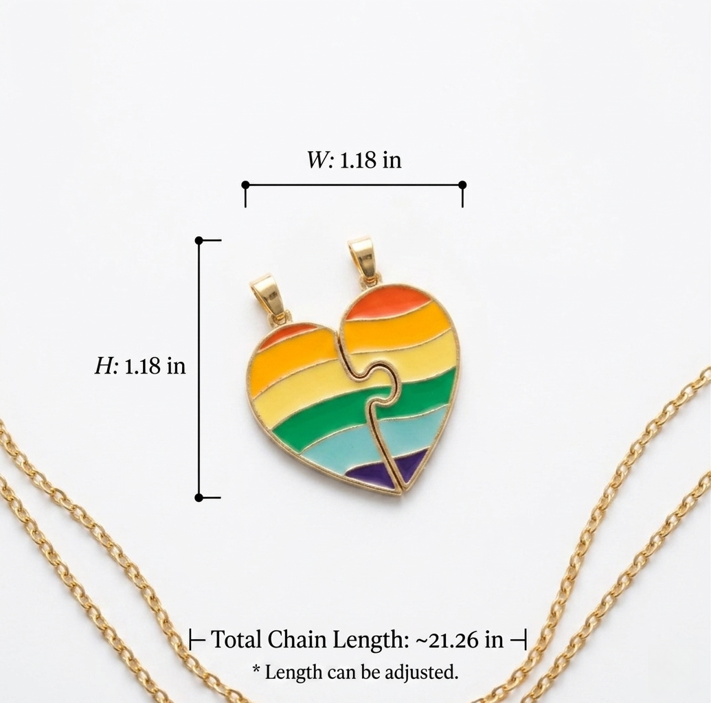 Interlocking Rainbow Heart Puzzle Necklace - Matching Couple's Jewelry Gift for LGBTQ+ Pride