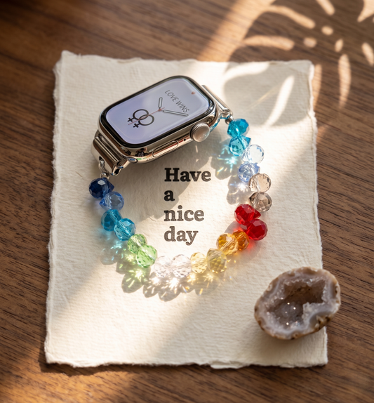 "Sapphic Light" Rainbow Healing Crystal Watch Band for Apple Watch | Genuine Gemstones Pride Jewelry Gift for WLW